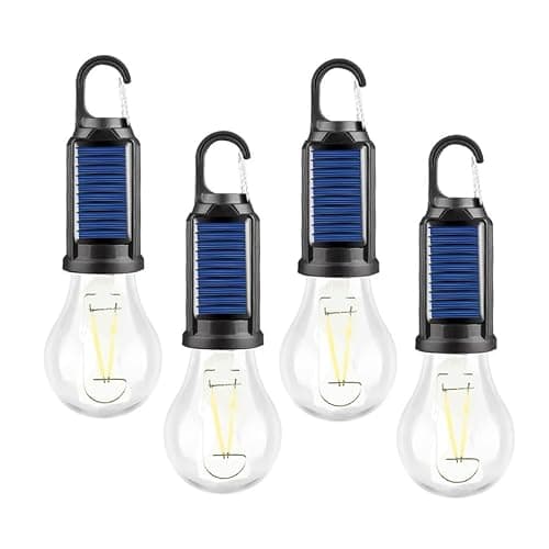 [4 Pack Warm Light ] Solar Camping Lights LED Bulb Portable Lanterns USB Rechargeable Hanging Tent Lights for Camping, Backyard Parties, Power Outages, and Emergency Use - Image 1