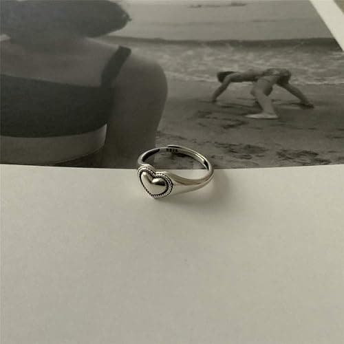 Vintage Heart S925 Sterling Silver Ring for Women Dainty Engagement Promise Love Expandable Open Finger Statement Stacking Rings Adjustable Fashion Gift Valentine's Anniversary(Polished) thumbnail 6