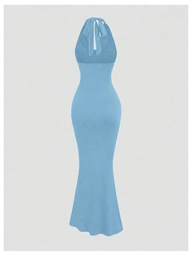Floerns Women's Cowl Neck Fishtail Halter Dress Backless Bodycon Maxi Prom Dresses thumbnail 3