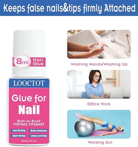 Super Strong Nail Glue for Nail Tips,Acrylic Nails and Press on Nails,Built in Brush on Nail Glue for Press on Nails,Long Lasting Nail Cement(8ml*2) thumbnail 5