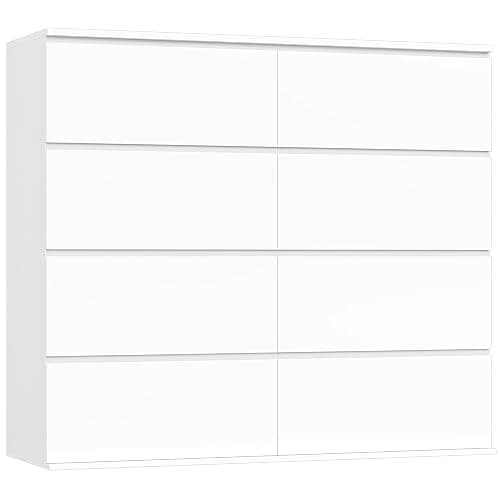 FINETONES 8 Drawer Dresser for Bedroom, White Dresser Double Chest of Drawers, Modern Wood Dressers with Deep Drawers for Living Room,White thumbnail 7