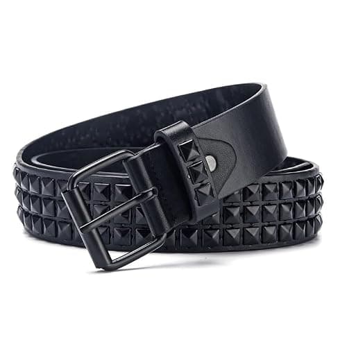 SNEPOO Black Studded Belt Punk Belt Rock Rivet Belts with Bright Pyramid Studded belt for Men/Women thumbnail 2
