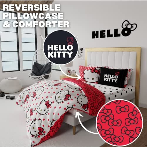 Hello Kitty Polka Dot Bedding 7 Piece Super Soft Comforter and Sheet Set with Sham, Full, (Official Licensed Product) by Franco Collectibles thumbnail 3