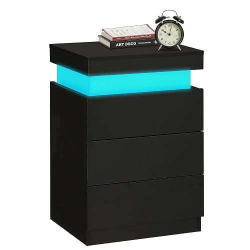 ADORNEVE Nightstand with Charging Station and LED Lights,Night Stand with Sliding Top,Bedside Table with Drawers,Modern End Side Table for Bedroom,Black thumbnail 8