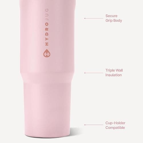 HydroJug Sport 32 oz Insulated Stainless Steel Water Bottle, Pink Sand | Triple wall insulated, circular flip straw, leak-resistant, swivel handle, removable rubber boot, BPA-free, dishwasher safe thumbnail 4