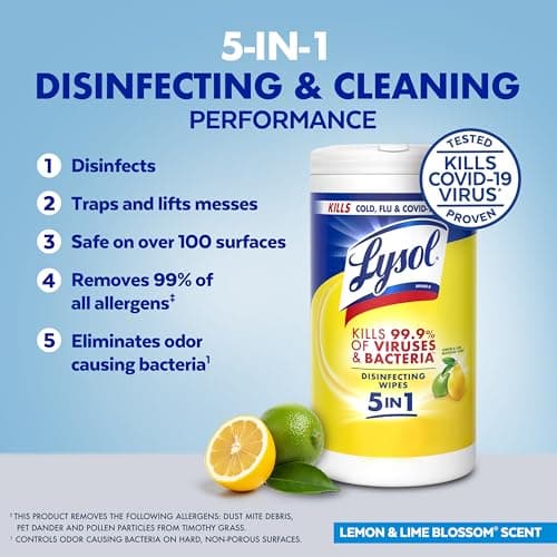 LYSOL Disinfecting Wipes, All Purpose Cleaner, Multi-Surface Antibacterial Cleaning Wipes, Household Cleaning Supplies, Dorm Essentials, Lemon + Mango & Hibiscus + Crisp Linen Scent, 80 ct. (4 Pack) thumbnail 3