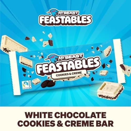 MrBeast Feastables Cookies & Creme Chocolate Bar, King Size, 10 Count | Fairtrade cocoa candy bars, ships cold, clean ingredients, no additives, sharable, party snacks, desserts, gifts, Halloween thumbnail 4