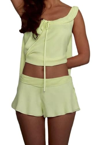 Aonoapll Women Y2k Babydoll Shorts Set Sleeveless Flowy Ruffle Tank Top and Shorts Coquette Chiffon Pj Set thumbnail 4
