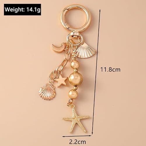 TUCEWP Gold Starfish Keychain for Women Girls Cute Shell Conch Bead Tassel Keyring Summer Beach Bag Charm for Handbags thumbnail 5