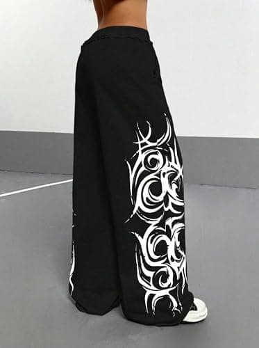 Y2k Wide Leg Baggy Grunge Double Waisted Drawstring Sweatpants Streetwear Women Emo 2000s Star Pants thumbnail 8