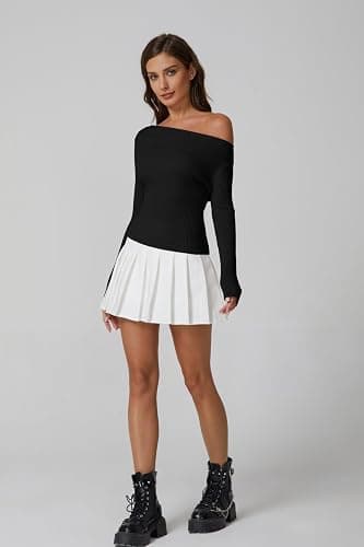 QINSEN Womens Asymmetrical Neck Sweater Slim Fit Long Sleeve Knit Pullover Top thumbnail 5