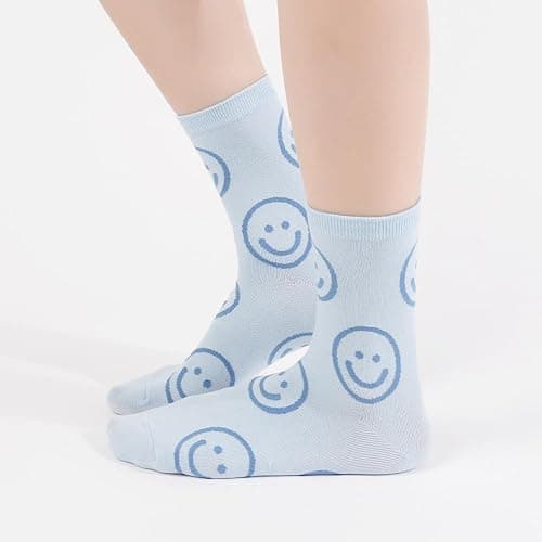 Kikiya Women's Cotton Crew Socks - Cute Smiley Face Funny Bow Fruit Graphic Crazy Animal - Ladies Girls Casual Socks Size 6-8 thumbnail 8