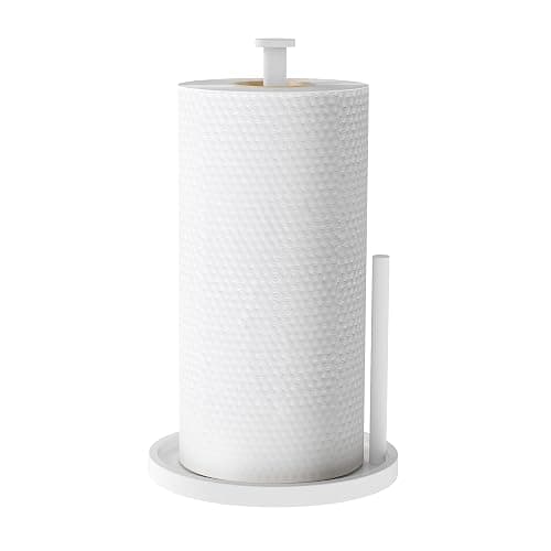 Paper Towel Holder Countertop, Standing Paper Roll Holder with Anti Slip Weighted Base, Stainless Steel Freestanding Paper Towel Holder for Kitchen, White thumbnail 8