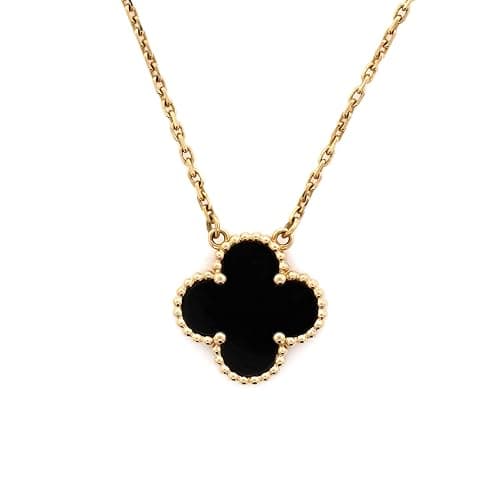 Van Cleef & Arpels, Pre-Loved Vintage Alhambra Pendant Necklace 18K Yellow Gold and Onyx, Yellow Gold thumbnail 3
