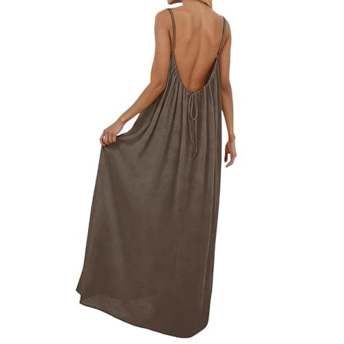 Backless Cami Dresses for Women Cami Lounge Dress Backless Solid Color Sleeveless House Dress Long Sundress with Back Tie thumbnail 7