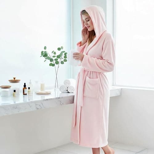 PAVILIA Women Robe with Hood, Fleece Fluffy Soft Long Hooded Robe, Plush Fuzzy Cozy Warm Bathrobe Shower Spa thumbnail 6