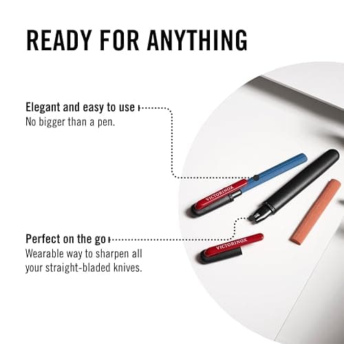 Victorinox Dual-Knife Sharpener Perfect for Straight Blades, Black | Pocket-sized pencil design sharpens straight blades with a pre-sharpening stone and ceramic notch for fine edges. thumbnail 5