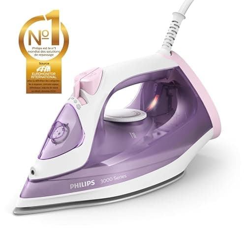 Philips fer à repasser 3000, fer à vapeur 2000W,réservoir 300 ml, Mauve | Effet pressing 140 g, débit continu 30 g/min, Pointe Triple Précision, semelle céramique anti-rayures (DST3010/30) thumbnail 3