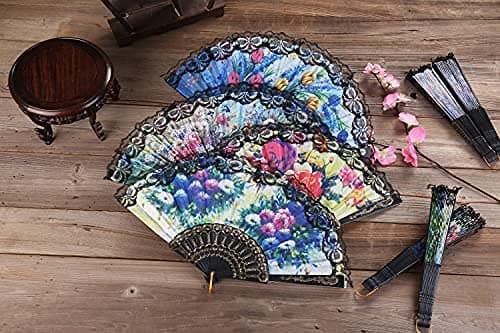 HUNANBANG 1 Dozen 12 Pieces Folding Hand Fans Church Wedding Gift, Party Favors, DIY Decoration Gift Size9 Adults Only Wholesale 12pack (Spanish 12 Pack) thumbnail 2