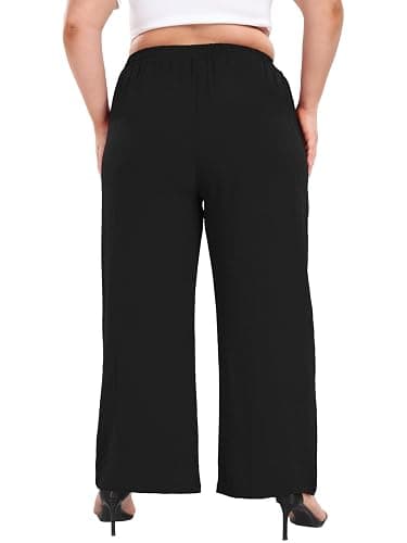 Lastshe Women's Plus Size Wide Leg Pants High Waist Loose Casual Palazzo Trousers with Pockets Spring Clothes thumbnail 6