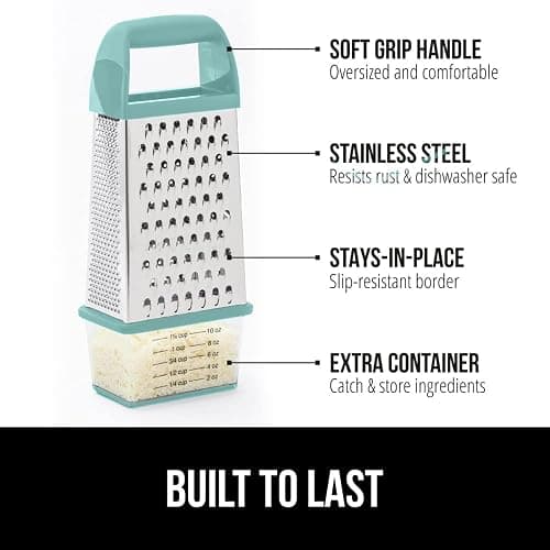 GORILLA GRIP 4-Sided 100% BPA-Free Cheese Grater With Container, Stainless Steel XL Box Graters, Parmesan Shredder, Grate Cheeses, Shred Veggies, Slip Resistant Handle, Dishwasher Safe Zester, Mint thumbnail 3