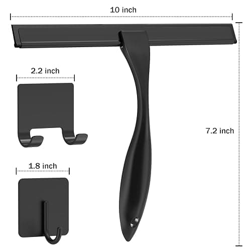 All-Purpose Stainless Steel Shower Squeegee for Shower Doors with 2 Adhesive Hooks, Bathroom Cleaner Tool Household Window Mirror Squeegee for Home Cleaning, Glass Door, Tile Wall, Car, 10 Inch Black thumbnail 3