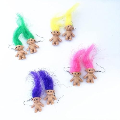 Lovely Ugly Doll Dangle Earrings, Cute Ugly Doll with Colorful Hair Drop Earrings for Women Men Funny Jewelry Gift thumbnail 4