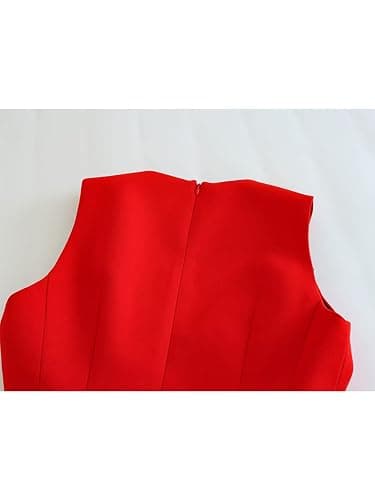 OFFSUM Damen Kleid Ärmelloses -Frauen O Hals Rot Sommerkleid Sexy Zurück Reißverschluss Mode Party Elegante Kurze Cocktailkleider Für Party Prom Abend Hochzeit Kleidung - XS - Rot thumbnail 5