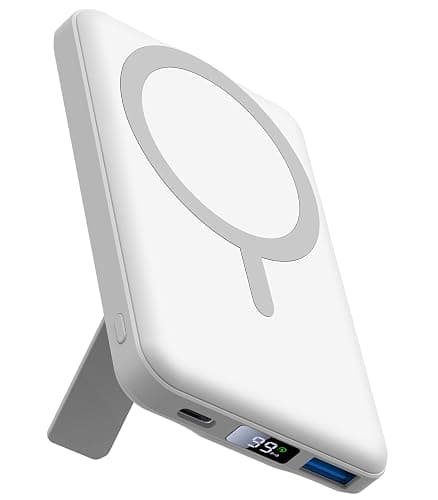 AOGUERBE for MagSafe Portable Charger, 10000mAh Magnetic Power Bank 22.5W Fast Charging, Mini Battery Pack Wireless with LED Display&Foldable Stand for iPhone 17/16/15/14/13/12 Series (Polar White) - Image 1