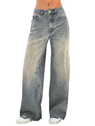EMMIOL Women's 2026 Wide Leg Jeans Distress Mid Waist Denim Pants Vintage Y2K Trousers - Image 1