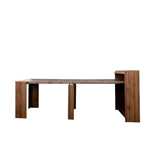 Pvillez Walnut Extendable Dining Room Table, 98.43" Expandable Dining Table with Storage Shelf, Rectangle Farmhouse Kitchen Table Extendable Wood Console Table Convertible Long Dining Table for 6 8 10 - Type1-walnut thumbnail 6