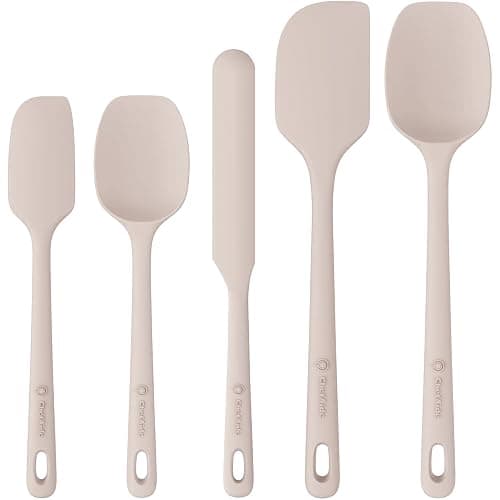 ChefAide 5 Pieces Silicone Spatula Set, Food Grade Rubber Spatula, Upgrade Strong Handle with Ergonomic Grip, Heat Resistant Up to 600°F for Nonstick Cookware, Cooking Creamy White - Image 1