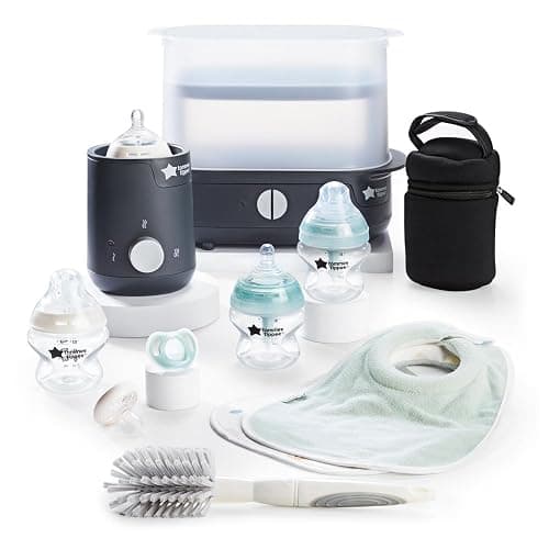 Tommee Tippee Complete Feeding Set, Black, with Electric Steam Steriliser, Newborn Self-Sterilising Baby Bottles and Easiwarm Bottle Warmer, Essential for Parents with Newborns - Image 1