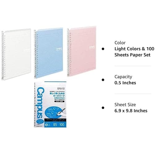 Kokuyo Campus Smart Ring Binders 3 Pack, B5 Notebook Binder +100 Sheet 6mm Dot Ruled Refiller Paper, 25 Sheet Capacity, 26 Rings, Light Color, Perfect for Work, Study & Journal thumbnail 7