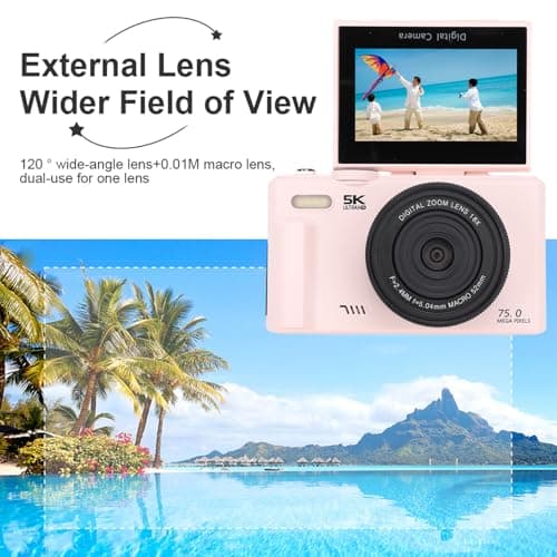 Jiawu Digital Camera for Photography, 5K 75MP Autofocus Vlog Camera with 3 Inch 180° Flip Screen, 18X Digital Zoom Point and Shoot Cam, Mini Video Cameras for Teens Adults Seniors thumbnail 2