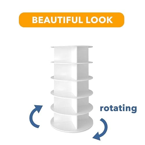 SpaceAid 5 Tier Rotating Shoe Rack Tower, Spinning Shoe Display Lazy Susan, Revolving 360 Shoe Rack Storage Round Carousel, Vertical Handbag Rotate Shoes Closet Organization (5-Tier White) thumbnail 7