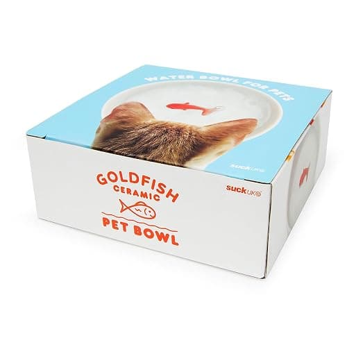 Suck UK Cat Bowls - Fish Bowl - Cat Water Bowl - Funny Animal Accessories - Ceramic Dish - Novelty Pet Supplies - Pets Prank Gift - Animal Owner Gifts - 3D Hand Painted Goldfish - Pet Humor - White thumbnail 4