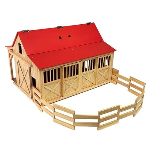 Fat Brain Toys Rustic Ridge Stable, Wooden Horse Pretend Playset with 2 Stalls and Fence, Imaginative Farm Play for Preschoolers, Kids Ages 3+ - Image 1