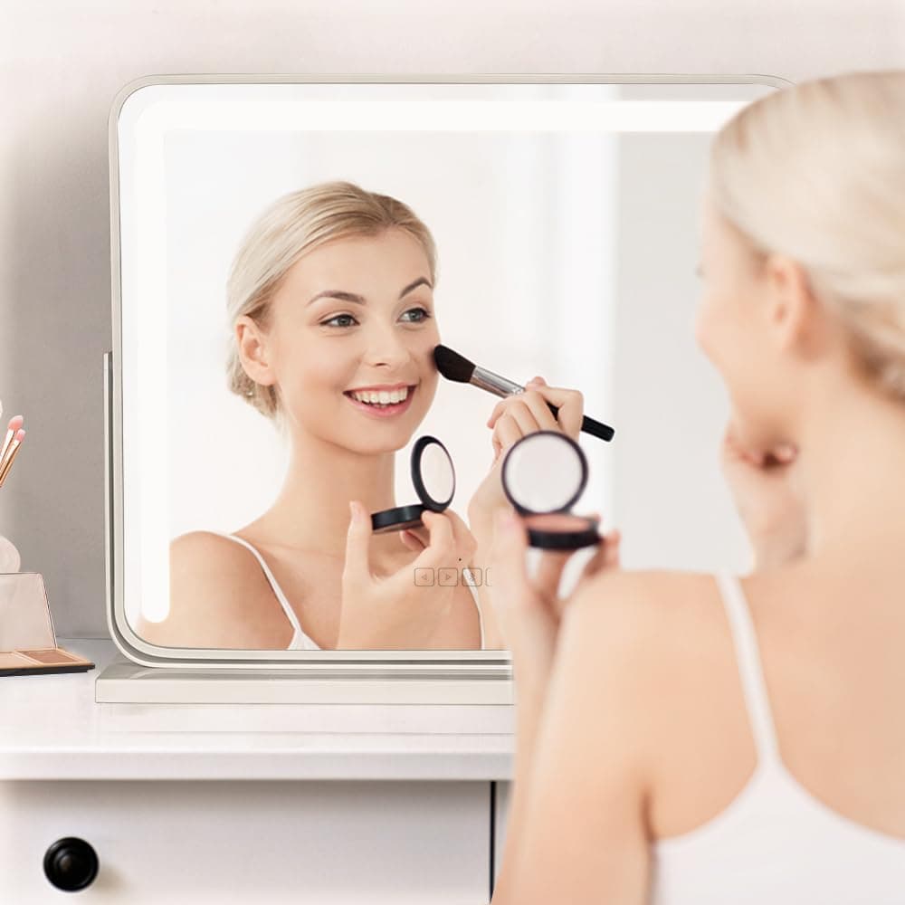 Simplus Vanity Makeup Mirror with Lights Hollywood LED Mirrors Stand, Bluetooth Speaker USB Power Charging and Smart Touch Control Screen, with Detachable 10x Magnifying Mirror White, 60x52cm thumbnail 2