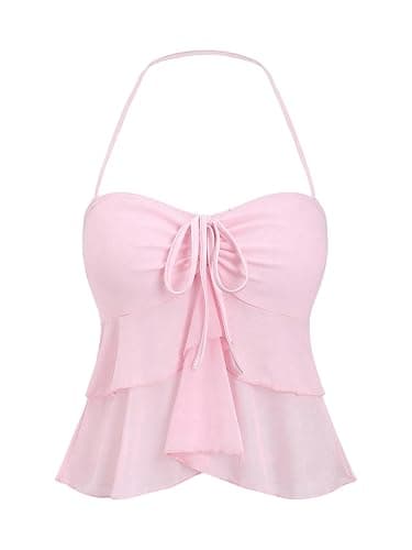 SHENHE Women's Layered Ruffle Top Ruched Backless Babydoll Peplum Tank Cute Summer Top - Image 1