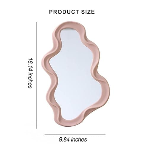 Mokoze Asymmetrical Wall-Mounted Mirror, Creative Unique Decorative Mirrors, Funky Wavy Mirror 16.14"x9.84" Irregular Border Pink Mirror for Bathroom Living Room Decoration thumbnail 3