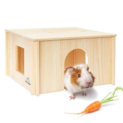 PAWCHIE Wooden Hut for Guinea Pig with Windows - Detachable and Large Size Wood House, Suitable for Guinea Gigs, Hamsters, Chinchillas and Other Small Animals Hideout - Image 1