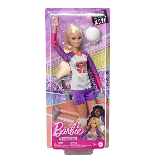 Barbie Careers Fashion Doll & Accessory, Made to Move Volleyball Player Wearing Removable Uniform with Ball, 22 Bendable Joints thumbnail 6