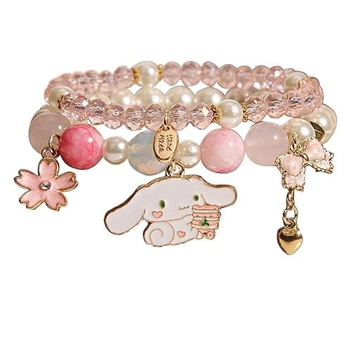CJIAYUJEW Cute Bracelet Crystal Pearl Bracelets, Anime Elastic Stretch Crystal Bead Bracelet Lovely Cartoon Elastic Beaded Bracelets for Women - Image 1