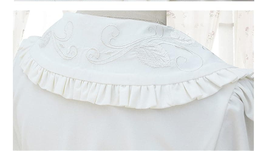 TanQiang Women's Sweet Lolita Shirt Short Puff Sleeve Flower Embroidered Peter Pan Collar White Ruffle Blouse thumbnail 5