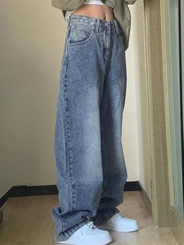 EMMIOL Women Baggy Jeans Mid-Low Waist Boyfriend Streetwear Vintage Jeans Wide Leg Denim Pants thumbnail 3