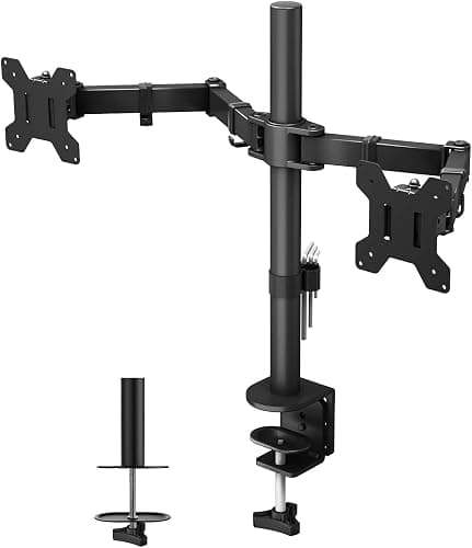 BONTEC Dual Monitor Desk Mount, Full Motion Adjustable Monitor Stand for 13–27 Inch Screens, Heavy Duty Arms Hold Up to 22 lbs Each, VESA 75x75/100x100 mm, C Clamp and Grommet Base, Cable Management - Black - Image 1