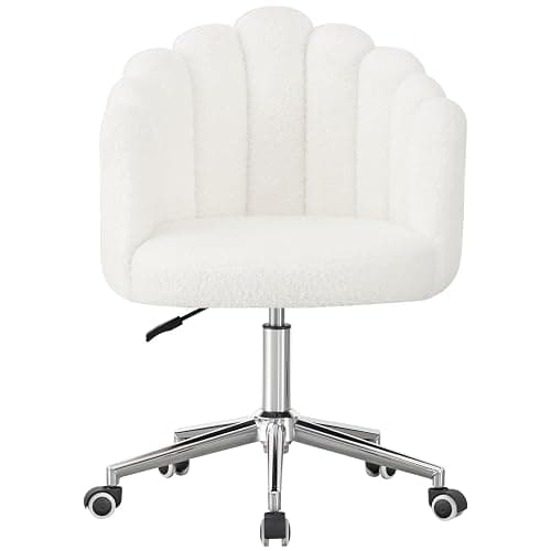 TRIOBLADE Boucle Desk Vanity Chair with Wheels with Thick Padded 360°Swivel Dressing Table Makeup Accent Chairs with Adjustable Height for Bedrooms Office Living Room Nail Women Girls (White) thumbnail 8