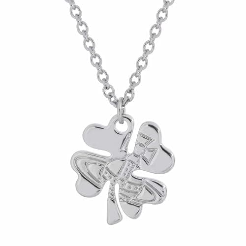 ZHAOZHAO Punk Saturn Necklace for Women - Silver Clover Pendant - Image 1