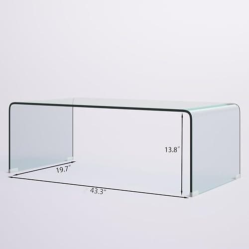 Premium Tempered Glass Coffee Table,Small Modern Clear Coffee Table for Living Room,Match Well with Rug - Clear - 43.3"x19.7"x13.8" thumbnail 2
